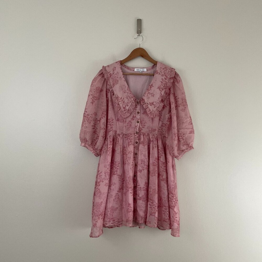 Sofie The Label Love Language Pink Floral Milkmaid Dress Size Medium